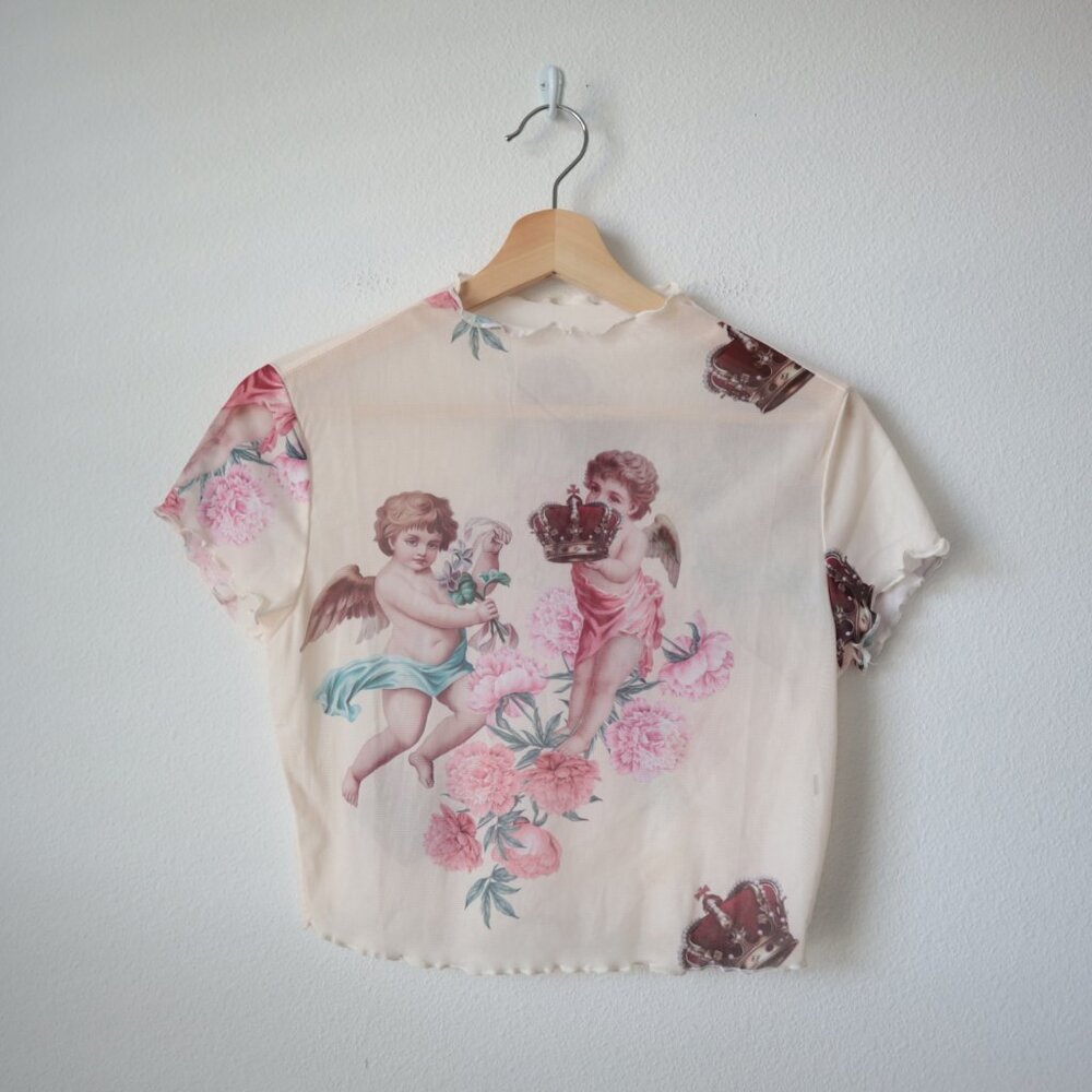 Sheer Mesh 90s Style Cherub Angel Crop Top | M